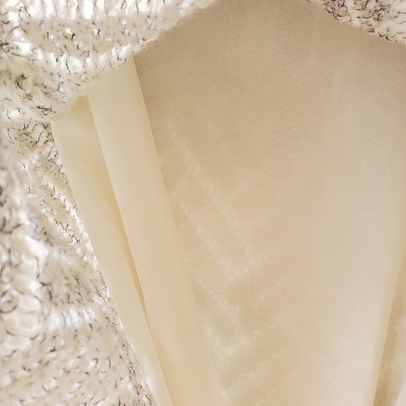 Lucky Brand grey white silver pointelle knit chiffon layered sweater - Picture 5 of 10